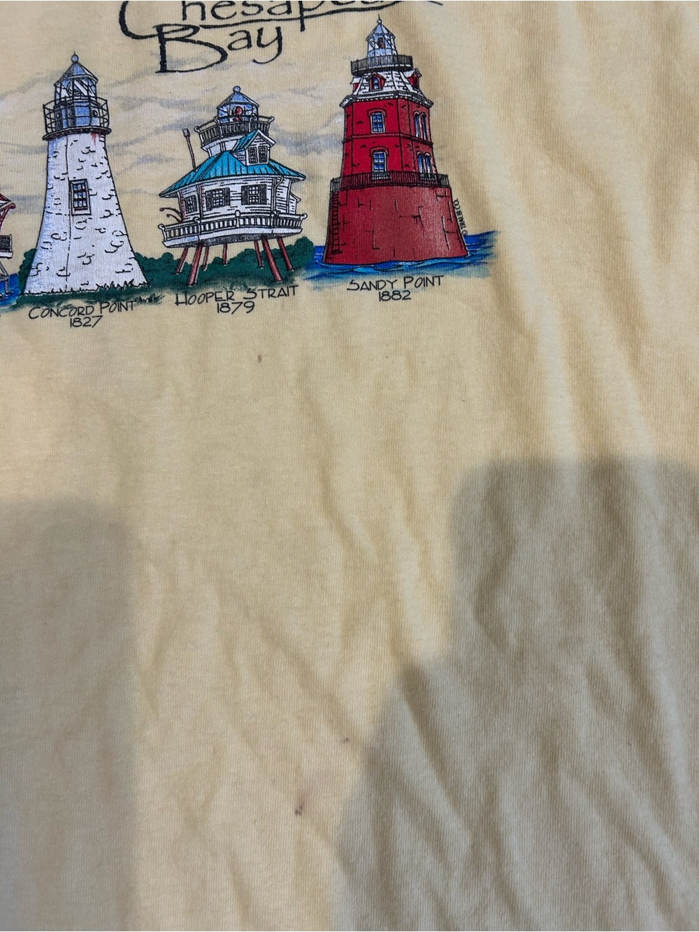 Chesapeake Bay Lighthouses T-Shirt Mens XL Yellow 100% Cotton Graphic Tee - Picture 8 of 11